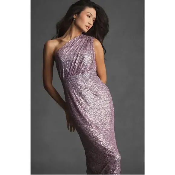 B47 Mac Duggal Sequined Ruched One Shoulder Gown Dress 6 Sparkly Y2K Glam